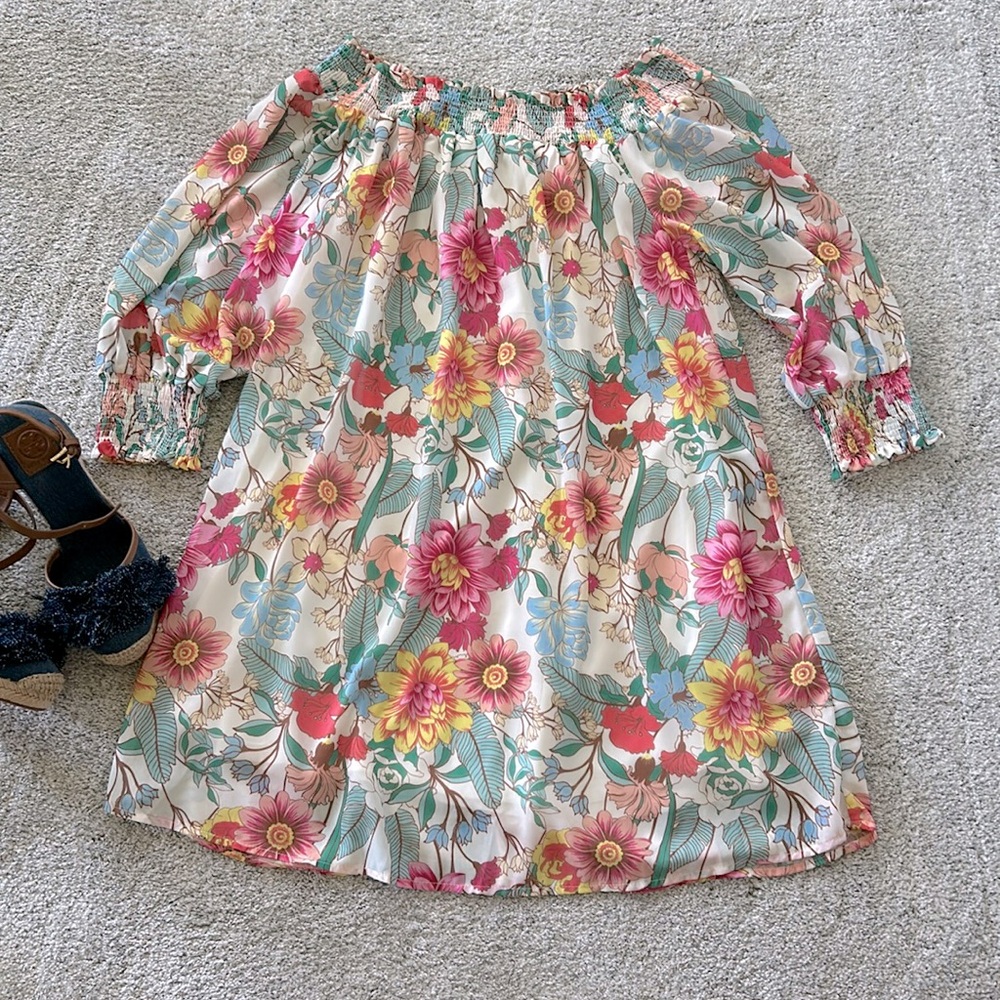 Umgee Flamingo Floral Off The Shoulder Dress